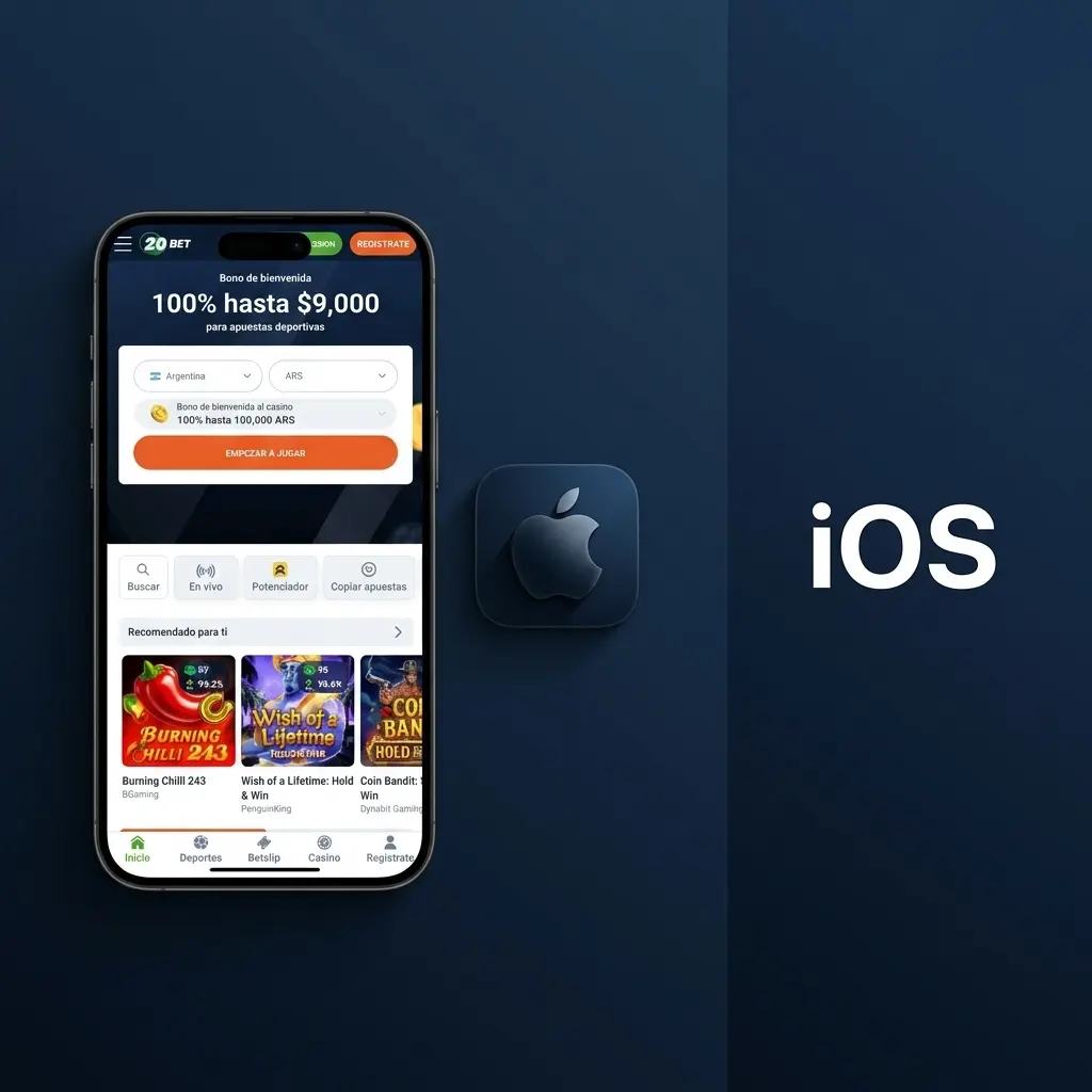 App de 20bet para iOS disponible en App Store, compatible con iPhone y iPad con iOS 12.0 o superior